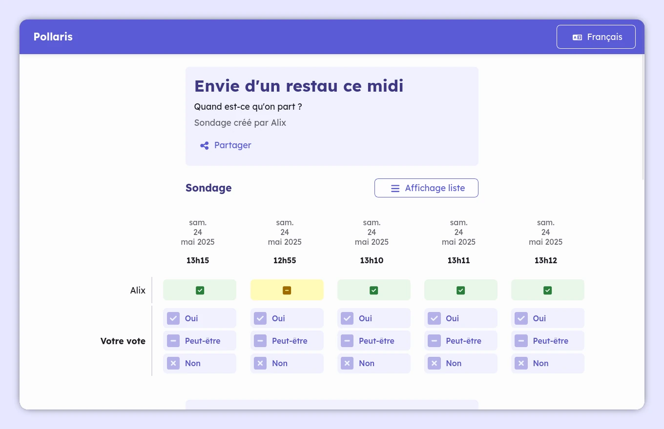 Une capture d’écran d’un sondage Pollaris.